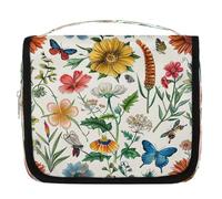 Mexpekil Beauty case da viaggio da appendere per donne, fiori, libellule e farfalle, grande, portatile, per trucchi e cosmetici, per ragazze e ragazzi