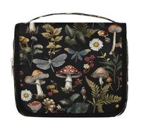 Mexpekil Beauty case da viaggio da appendere per donne, funghi, insetti, foglie, grande, portatile, organizer per trucchi e cosmetici, per ragazze e ragazzi