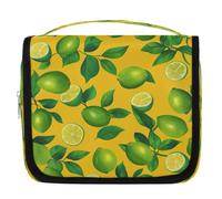 Mexpekil Beauty case da viaggio da appendere per donne, giallo e verde, con ramo di limone, grande, portatile, organizer per cosmetici per ragazze e ragazzi