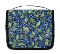 Mexpekil Beauty case da viaggio da appendere per donne, mirtilli e foglie, grande borsa portatile per trucchi e cosmetici, per ragazze e ragazzi
