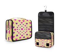 Mexpekil Beauty case da viaggio da appendere per donne, rosa, viola, cuore, amore, grande, portatile, organizer per trucchi e cosmetici, per ragazze e ragazzi