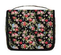 Mexpekil Beauty case da viaggio da appendere per donne, rose e fiori di campo, grande, portatile, organizer per trucchi e cosmetici, per ragazze e ragazzi