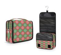 Mexpekil Beauty case da viaggio da appendere per donne, rosso, verde, retrò, fiocchi di neve, grande, portatile, organizer per trucchi e cosmetici, per ragazze e ragazzi