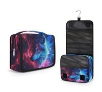 Mexpekil Beauty case da viaggio da appendere per donne, uomini, bambini, acquerello, animale, lupo, borsa per il trucco, impermeabile, grande, portatile, organizer per cosmetici con gancio e 4