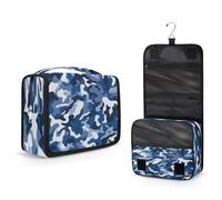 Mexpekil Beauty case da viaggio da appendere, per donne, uomini, bambini, blu nave, militare, mimetico, impermeabile, grande, portatile, con gancio e 4 scomparti