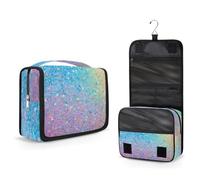 Mexpekil Beauty case da viaggio da appendere, per donne, uomini, bambini, blu, rosa, pastello, glitter, borsa per il trucco, impermeabile, grande, organizer portatile per cosmetici con gancio e 4