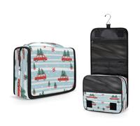 Mexpekil Beauty case da viaggio da appendere per donne, uomini, bambini, camion rosso, albero di Natale, borsa per trucchi da viaggio, impermeabile, grande organizer portatile per cosmetici con gancio