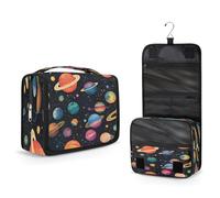 Mexpekil Beauty case da viaggio da appendere, per donne, uomini, bambini, colorato, universo, pianeta, borsa per il trucco, impermeabile, grande, portatile, organizer per cosmetici con gancio e 4