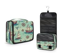 Mexpekil Beauty case da viaggio da appendere, per donne, uomini, bambini, con barche a vela a cartone animato, timone, impermeabile, grande, portatile, organizer per cosmetici con gancio e 4 scomparti