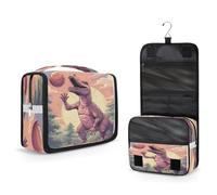 Mexpekil Beauty case da viaggio, da appendere, per donne, uomini, bambini, divertente, dinosauro, giocatore di basket, borsa per il trucco, impermeabile, grande organizer portatile per cosmetici con