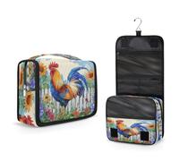 Mexpekil Beauty case da viaggio da appendere per donne, uomini, bambini, gallo, girasole, pittura a olio, borsa per il trucco da viaggio, impermeabile, grande organizer portatile per cosmetici con