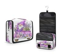 Mexpekil Beauty case da viaggio da appendere per donne, uomini, bambini, grazioso gnomo, camion viola, lavanda, borsa per trucchi da viaggio, impermeabile, grande organizer portatile per cosmetici con