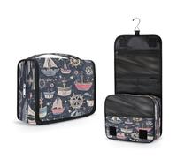 Mexpekil Beauty case da viaggio da appendere, per donne, uomini, bambini, navi marine, timone, borsa da viaggio impermeabile, grande organizer portatile per cosmetici con gancio e 4 scomparti
