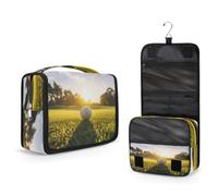 Mexpekil Beauty case da viaggio da appendere, per donne, uomini, bambini, palla da golf, verde, prato, borsa per il trucco, impermeabile, grande organizer portatile per cosmetici con gancio e 4