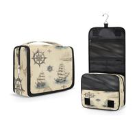 Mexpekil Beauty case da viaggio, da appendere, per donne, uomini, bambini, stile retrò, con bussola, barca a vela, impermeabile, grande, portatile, con gancio e 4 scomparti