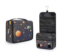 Mexpekil Beauty case da viaggio da appendere, per donne, uomini, bambini, universo, sistema solare, pianeta, borsa per il trucco, impermeabile, grande, portatile, organizer per cosmetici con gancio e