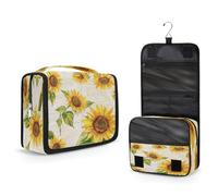 Mexpekil Beauty case da viaggio da appendere, per donne, uomini, bambini, vecchie cartoline, girasoli, borsa per il trucco, impermeabile, grande, portatile, organizer per cosmetici con gancio e 4