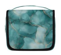 Mexpekil Beauty case da viaggio da appendere per donne, verde acqua, marmo, grande, portatile, organizer per cosmetici per ragazze e ragazzi