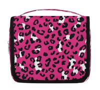 Mexpekil Beauty case da viaggio da donna, con stampa leopardata rossa rosa, grande, portatile, per trucchi e cosmetici, per ragazze e ragazzi