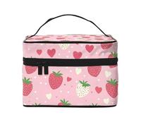 Mexpekil Beauty case da viaggio da donna, grande capacità, organizer per trucchi, borsa portatile per articoli da toeletta per donne e ragazze, Cuore Rosso Bianco Fragole, Taglia unica