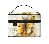 Mexpekil Beauty case da viaggio da donna, grande capacità, organizer per trucchi, borsa portatile per articoli da toeletta per donne e ragazze, Art Butterfly Nota Ragazza, Taglia unica