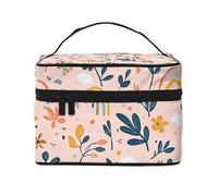 Mexpekil Beauty case da viaggio da donna, grande capacità, organizer per trucchi, borsa portatile per articoli da toeletta per donne e ragazze, Foglie di arcobaleni rosa, Taglia unica