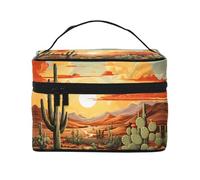 Mexpekil Beauty case da viaggio da donna, grande capacità, organizer per trucchi, borsa portatile per articoli da toeletta per donne e ragazze, Tramonto del cactus nel deserto, Taglia unica