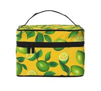 Mexpekil Beauty case da viaggio da donna, grande capacità, organizer per trucchi, borsa portatile per articoli da toeletta per donne e ragazze, Ramo di limone giallo verde, Taglia unica