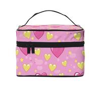 Mexpekil Beauty case da viaggio da donna, grande capacità, organizer per trucchi, borsa portatile per articoli da toeletta per donne e ragazze, Rosa Giallo Cuore Amore, Taglia unica