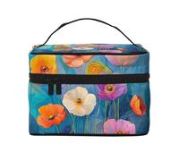 Mexpekil Beauty case da viaggio da donna, grande capacità, organizer per trucchi, borsa portatile per articoli da toeletta per donne e ragazze, Dipingere fiori colorati, Taglia unica