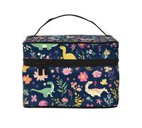Mexpekil Beauty case da viaggio da donna, grande capacità, organizer per trucchi, borsa portatile per articoli da toeletta per donne e ragazze, Dinosauri colorati fiori, Taglia unica