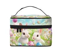 Mexpekil Beauty case da viaggio da donna, grande capacità, organizer per trucchi, borsa portatile per articoli da toeletta per donne e ragazze, Coniglio Bianco Floreale Egg Grass, Taglia unica