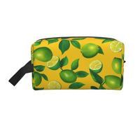Mexpekil Beauty case da viaggio per donne e uomini, borsa impermeabile di grande capacità per trucchi e cosmetici, borsa organizer portatile, Ramo di limone giallo verde, One Size