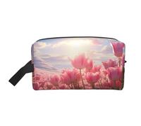 Mexpekil Beauty case da viaggio per donne e uomini, borsa impermeabile di grande capacità per trucchi e cosmetici, borsa organizer portatile, Fiore di tulipano rosa, One Size