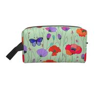 Mexpekil Beauty case da viaggio per donne e uomini, borsa impermeabile di grande capacità per trucchi e cosmetici, borsa organizer portatile, Farfalle di papaveri colorati, One Size