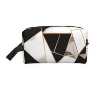 Mexpekil Beauty case da viaggio per donne e uomini, borsa impermeabile di grande capacità per trucchi e cosmetici, borsa organizer portatile, Plaid Geometrico Linea Oro, One Size