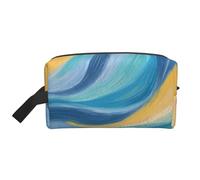 Mexpekil Beauty case da viaggio per donne e uomini, borsa impermeabile di grande capacità per trucchi e cosmetici, borsa organizer portatile, Onda Blu Giallo, One Size