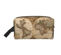 Mexpekil Beauty case da viaggio per donne e uomini, borsa impermeabile di grande capacità per trucchi e cosmetici, borsa organizer portatile, Mappa d'oro del mondo, One Size