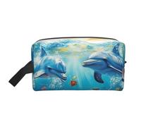 Mexpekil Beauty case da viaggio per donne e uomini, borsa impermeabile di grande capacità per trucchi e cosmetici, borsa organizer portatile, Delfini Scena Subacquea, One Size