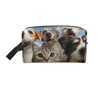 Mexpekil Beauty case da viaggio per donne e uomini, borsa impermeabile di grande capacità per trucchi e cosmetici, borsa organizer portatile, Happy Dogs and Cats, One Size
