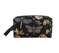 Mexpekil Beauty case da viaggio per donne e uomini, borsa impermeabile di grande capacità per trucchi e cosmetici, borsa organizer portatile, Foglia di libellule funghi, One Size
