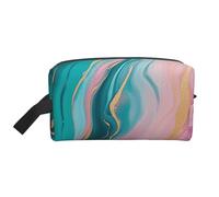 Mexpekil Beauty case da viaggio per donne e uomini, borsa impermeabile di grande capacità per trucchi e cosmetici, borsa organizer portatile, Rosa marmo verde acqua, One Size