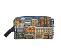 Mexpekil Beauty case da viaggio per donne e uomini, borsa impermeabile di grande capacità per trucchi e cosmetici, borsa organizer portatile, Vigilia di Natale Street City, One Size