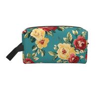 Mexpekil Beauty case da viaggio per donne e uomini, borsa impermeabile di grande capacità per trucchi e cosmetici, borsa organizer portatile, Rose con motivo floreale verde acqua, One Size