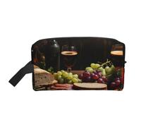 Mexpekil Beauty case da viaggio per donne e uomini, borsa impermeabile di grande capacità per trucchi e cosmetici, borsa organizer portatile, Cibo Vino Rosso Frutta, One Size