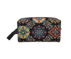 Mexpekil Beauty case da viaggio per donne e uomini, borsa impermeabile di grande capacità per trucchi e cosmetici, borsa organizer portatile, Ornamenti etnici messicani, One Size
