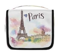 Mexpekil Beauty case disegnato a mano con Torre Eiffel di Parigi, per donne, uomini, signore, impermeabile, da appendere, con gancio, trousse per cosmetici