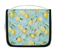 Mexpekil Beauty case donna uomo donna impermeabile da appendere borsa cultura da viaggio con gancio verde blu acquerello limone borsa cosmetici