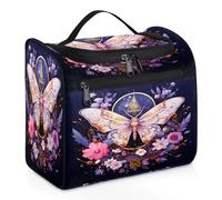 Mexpekil Beauty case etnico magico con farfalla e fiore da appendere per donne e uomini, grande borsa impermeabile per il trucco da viaggio, Multicolore, 10.2 x 6.5 x 9.2 inches, Beauty case
