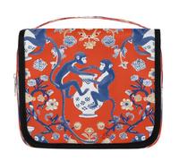 Mexpekil Beauty case in stile cinese con scimmie e fiori, per donne, uomini e donne, impermeabile, da appendere, con gancio, organizer per cosmetici